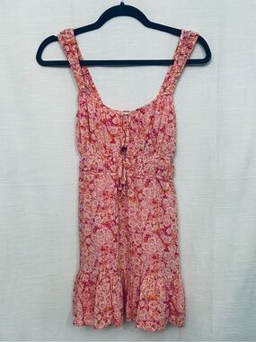 American Eagle Outfitters Pink and Orange Floral Bow and Cutout Mini Dress